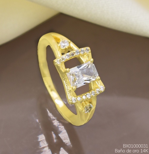 [BX01000031] ANILLO BAÑO DE ORO 14K. XUPING ZIRC. RECT CENTRO RE389-428 012026