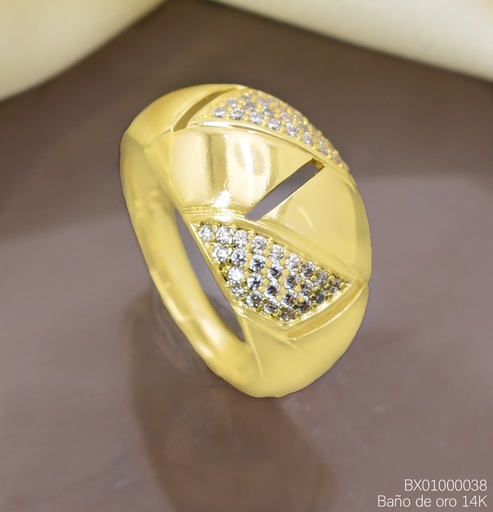 [BX01000038] ANILLO BAÑO DE ORO 14K. XUPING TRIANGULOS LISOS/ZIRC. RE396-428 012026