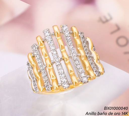 [BX01000040] ANILLO BAÑO DE ORO 14K. XUPING LINEAS  VERT. RE399-428 012026