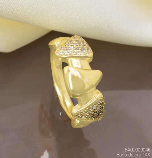 [BX01000046] ANILLO BAÑO DE ORO 14K. XUPING TRIANGULOS LISOS/ZIRC. RE408-428 012026