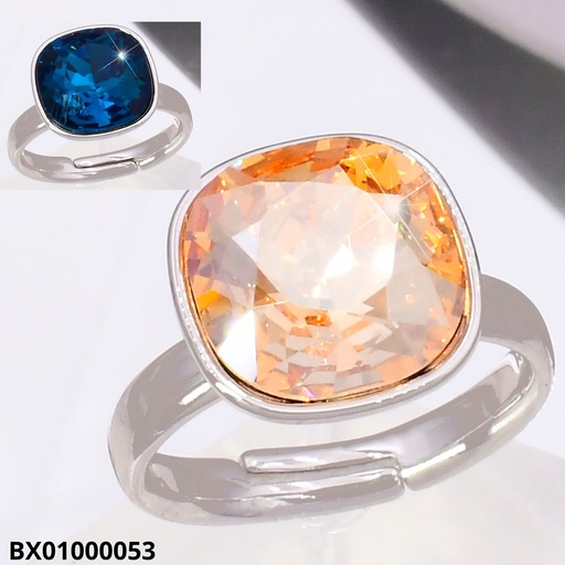 [BX01000053] ANILLO BAÑO PLATEADO. CUADRO ZIRC. AMBAR/AZUL  RE415-428 012026 XUPING