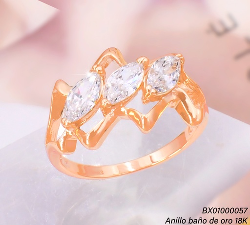 [BX01000057] ANILLO BAÑO DE ORO 18K. XUPING ZIG ZAG / ZIRC. OVALADAS RE419-427 012026