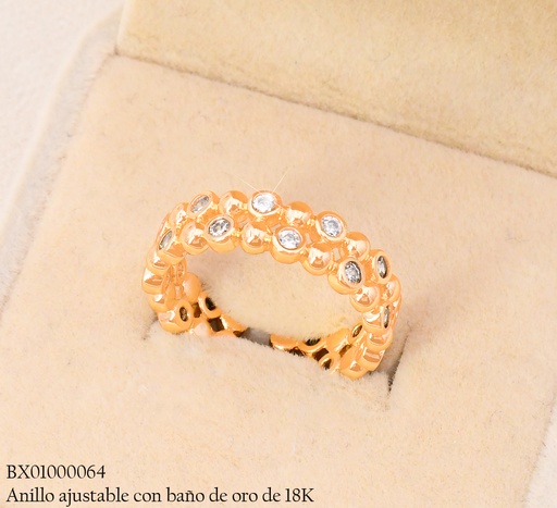 [BX01000064] ANILLO BAÑO DE ORO 18K. XUPING AJUST. ZIRC. RD RE428-427 012026