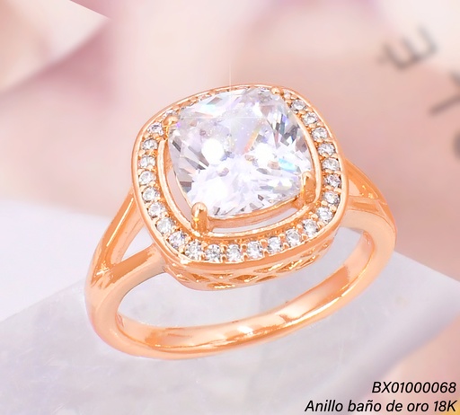[BX01000068] ANILLO BAÑO DE ORO 18K. XUPING CUADRO ZIRC. RE432-427 012026