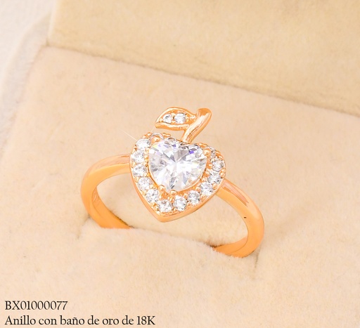[BX01000077] ANILLO BAÑO DE ORO 18K. XUPING CORAZON/HOJA ZIRC. RE443-427 012026