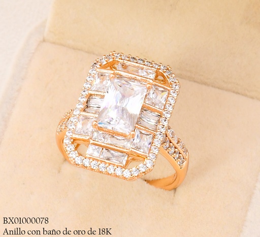 [BX01000078] ANILLO BAÑO DE ORO 18K. XUPING RECT/ZIRC. CRISTAL RE444-427 012026