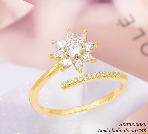 [BX01000080] ANILLO BAÑO DE ORO 14K. XUPING AJUSTABLE  FLOR. RE471-428 012026