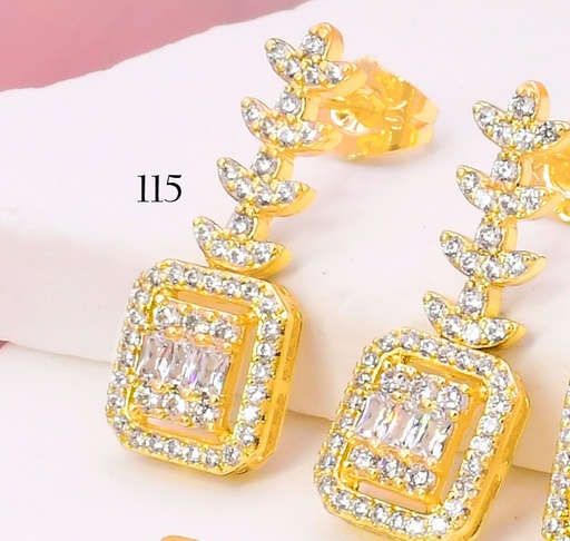 [BX02000115] ARETES BAÑO DE ORO 14K. XUPING RECT./HOJA  ZIRC. EE5290-427 012026