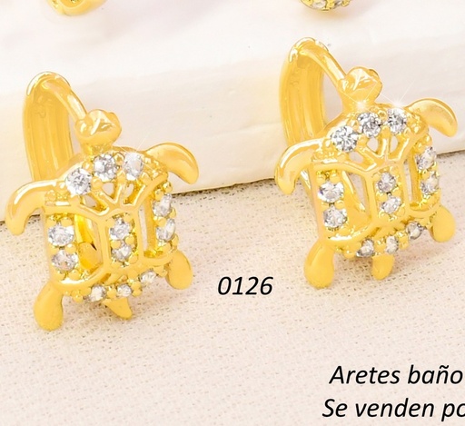 [BX02000126] ARETES HUGGIES BAÑO DE ORO 14K. XUPING TORTUGA ZIRC. EE5301-427 012026