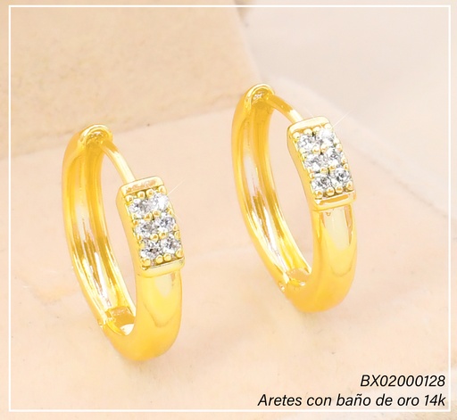 [BX02000128] ARETES HUGGIES BAÑO DE ORO 14K. XUPING "C" ZIRC. EE5303-427 012026