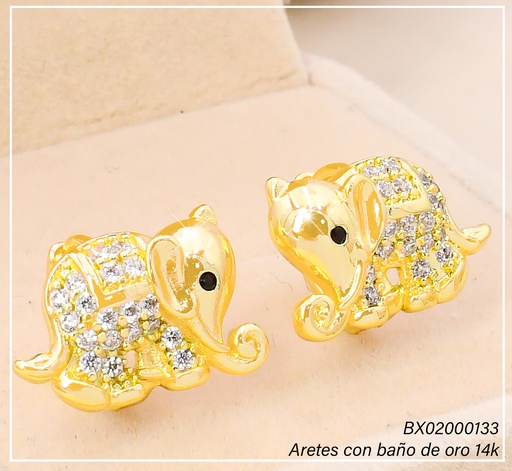 [BX02000133] ARETES HUGGIES BAÑO DE ORO 14K. XUPING ELEFANTE EE5308-427 012026