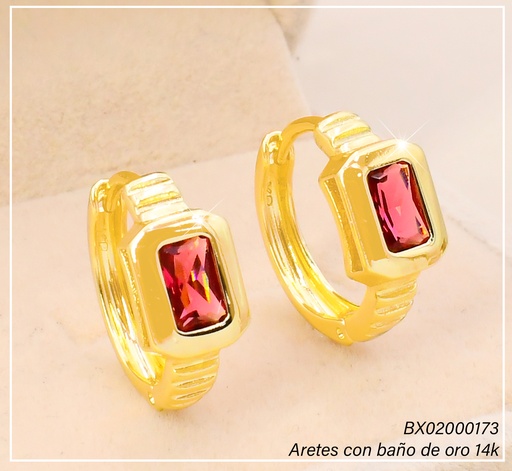 [BX02000173] ARETES HUGGIES BAÑO DE ORO 14K. XUPING "C" RECT. ZIRC. ROSAD EE5349-427 012026