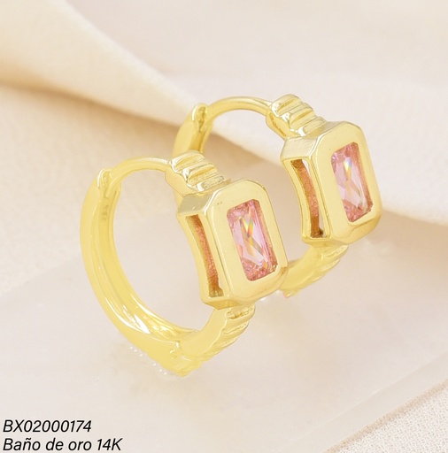 [BX02000174] ARETES BAÑO DE ORO 14K. XUPING HUGGIES RECT. ZIRC. ROSA EE5350-427 012026