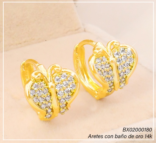 [BX02000180] ARETES HUGGIES BAÑO DE ORO 14K. XUPING "C" MARIPOSA ZIRC. EE5356-427 012026