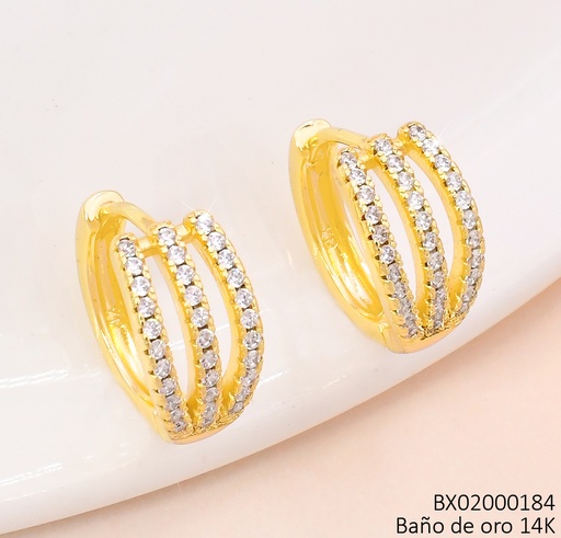 [BX02000184] ARETES BAÑO DE ORO 14K. XUPING "C" 3 LINEA ZIRC. EE5361-427 012026
