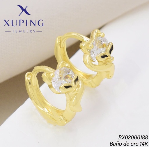 [BX02000188] ARETES BAÑO DE ORO 14K. XUPING "C" ZORRO ZIRC. EE5366-428 012026