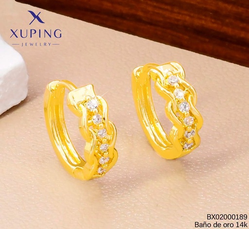 [BX02000189] ARETES BAÑO DE ORO 14K. XUPING HUGGIES CADENA ZIRC. EE5367-428 012026