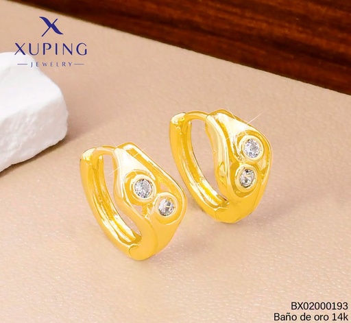 [BX02000193] ARETES BAÑO DE ORO 14K. XUPING HUGGIES ZIRC RD EE5371-428 012026