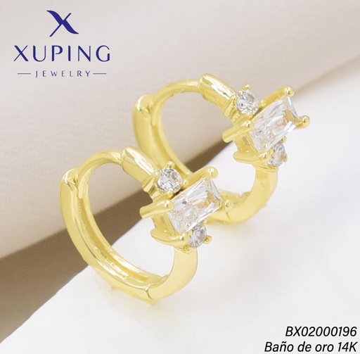 [BX02000196] ARETES BAÑO DE ORO 14K. XUPING "C" CRUZ ZIRC. RECT. EE5374-428 012026