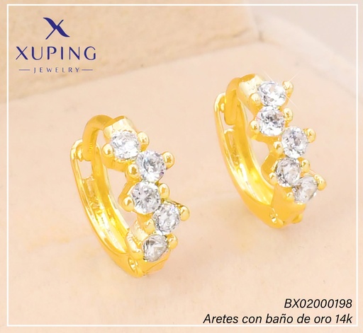 [BX02000198] ARETES HUGGIES BAÑO DE ORO 14K. XUPING "C" LINEA ZIRC. EE5376-428 012026