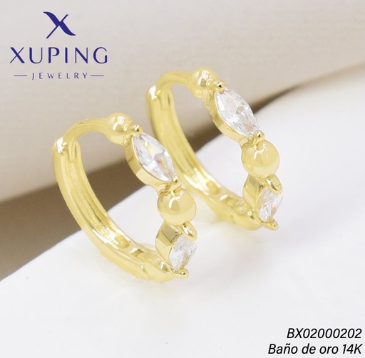 [BX02000202] ARETES BAÑO DE ORO 14K. XUPING "C" ZIRC. OV. EE5380-428 012026