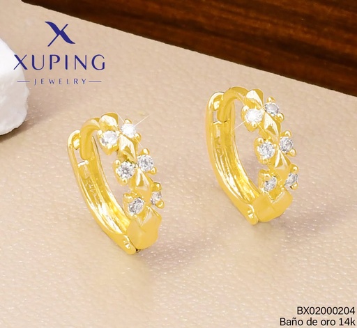 [BX02000204] ARETES BAÑO DE ORO 14K. XUPING "C" LAZO ZIRC. EE5382-428 012026