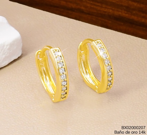[BX02000207] ARETES BAÑO DE ORO 14K. XUPING HUGGIES  ZIRC. CUADRO EE5385-428 012026