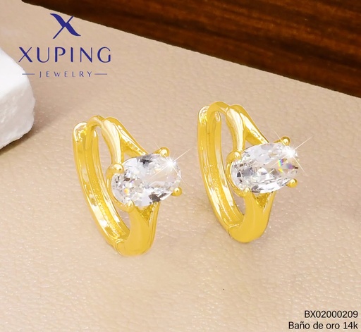 [BX02000209] ARETES BAÑO DE ORO 14K. XUPING HUGGIES ZIRC. OV. EE5387-428 012026