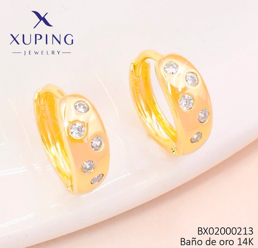 [BX02000213] ARETES BAÑO DE ORO 14K. XUPING "C" ZIRC. RD. EE5392-428 012026