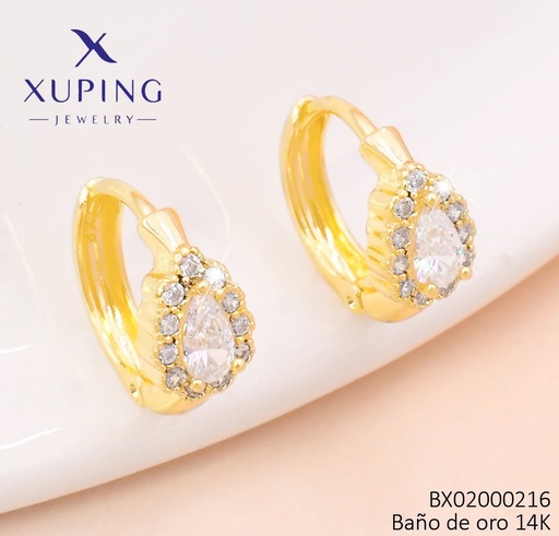 [BX02000216] ARETES BAÑO DE ORO 14K. XUPING "C" GOTA ZIRC. EE5395-428 012026