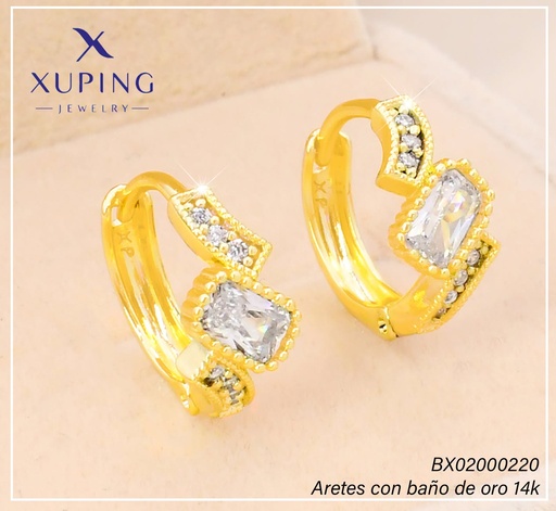 [BX02000220] ARETES HUGGIES BAÑO DE ORO 14K. XUPING "C" ZIRC. RECT. EE5403-428 012026
