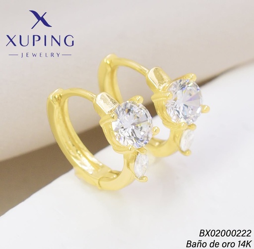 [BX02000222] ARETES BAÑO DE ORO 14K. XUPING "C" ZIRC. RD. EE5405-428 012026