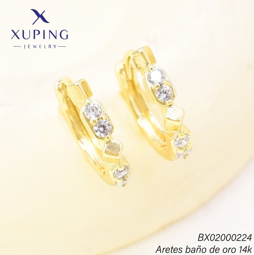 [BX02000224] ARETES HUGGIES BAÑO DE ORO 14K. XUPING "C" ZIRC.CUBOS EE5409-428 012026