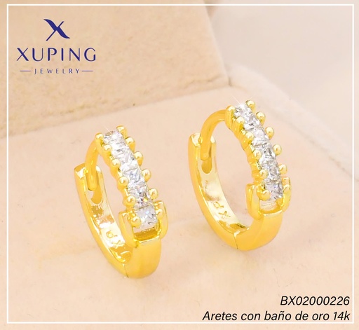 [BX02000226] ARETES HUGGIES BAÑO DE ORO 14K. XUPING "C" LINEA ZIRC. EE5411-428 012026