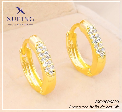 [BX02000229] ARETES HUGGIES BAÑO DE ORO 14K. XUPING "C" LINEA ZIRC. EE5415-428 012026