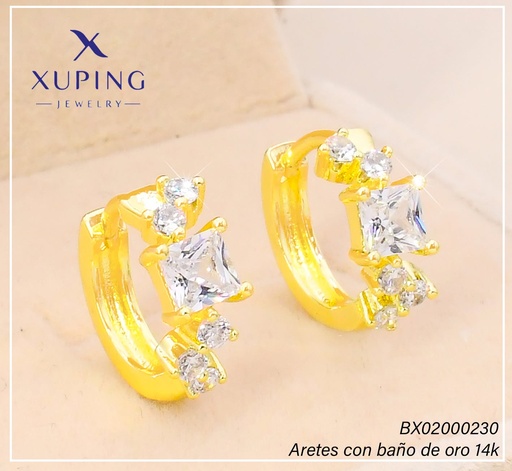 [BX02000230] ARETES HUGGIES BAÑO DE ORO 14K. XUPING "C" LINEA ZIRC. EE5417-428 012026