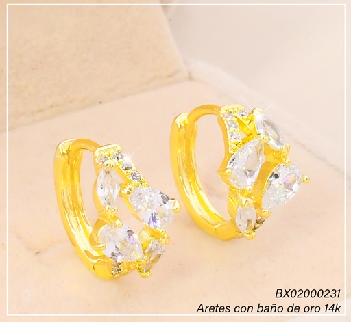 [BX02000231] ARETES HUGGIES BAÑO DE ORO 14K. XUPING "C" LINEA 3 ZIRC. EE5418-428 012026