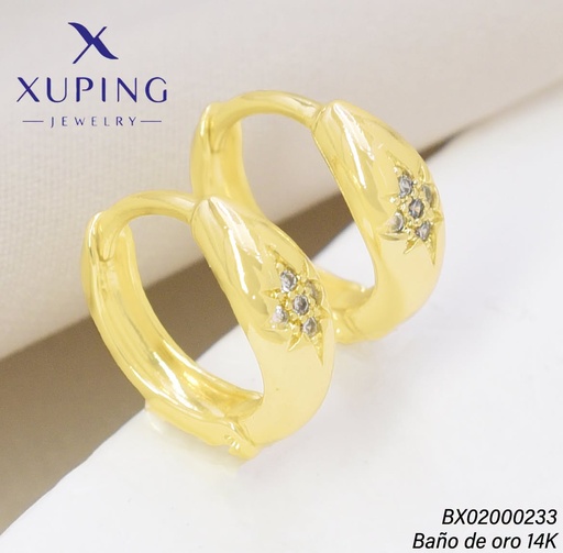 [BX02000233] ARETES BAÑO DE ORO 14K. XUPING "C" LINEA ZIRC. FLOR EE5420-428 012026