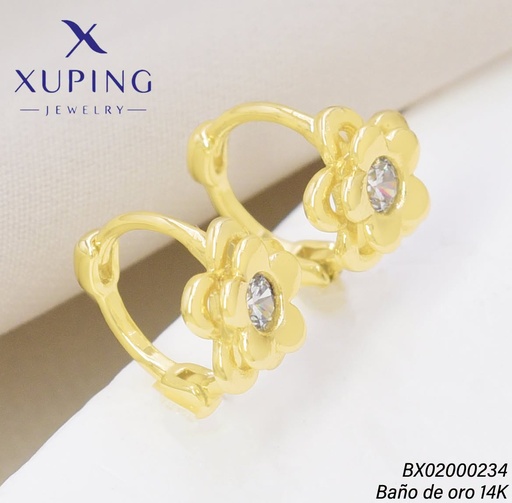 [BX02000234] ARETES BAÑO DE ORO 14K. XUPING "C" FLOR ZIRC.  EE5421-428 012026