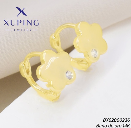 [BX02000236] ARETES BAÑO DE ORO 14K. XUPING "C" FLOR ZIRC. EE5423-428 012026