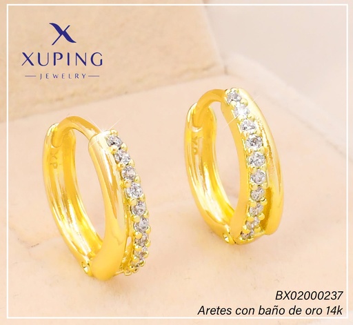 [BX02000237] ARETES HUGGIES BAÑO DE ORO 14K. XUPING "C" LINEA ZIRC. EE5424-428 012026