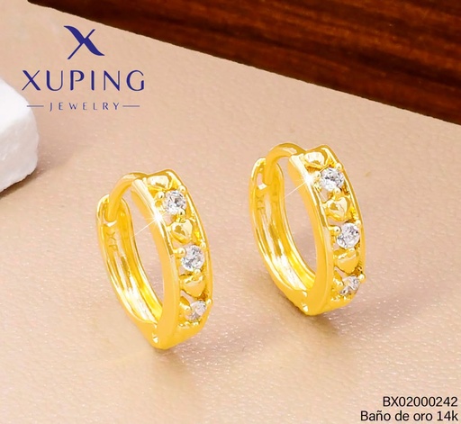 [BX02000242] ARETES BAÑO DE ORO 14K. XUPING HUGGIES ZIRC. RD  EE5430-428 012026