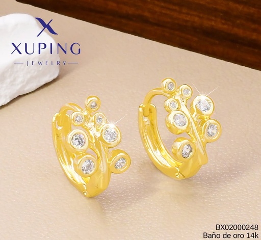 [BX02000248] ARETES BAÑO DE ORO 14K. XUPING HUGGIES HOJA  ZIRC. EE5437-428 012026
