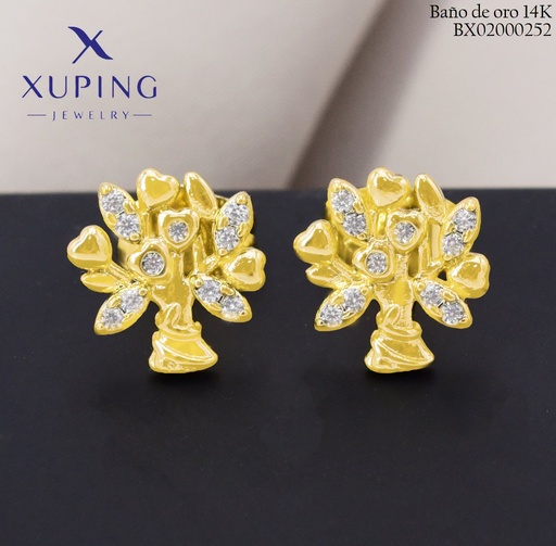[BX02000252] ARETES BAÑO DE ORO 14K. XUPING RAMO CORAZON/HOJAS  EE5441-428 012026