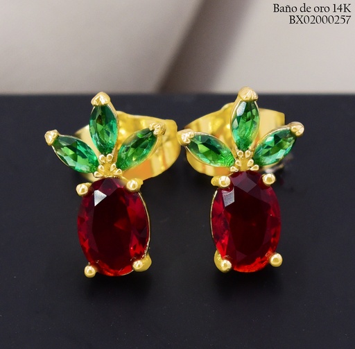 [BX02000257] ARETES BAÑO DE ORO 14K. XUPING FRESA ZIRC. HOJA EE5448-428 012026