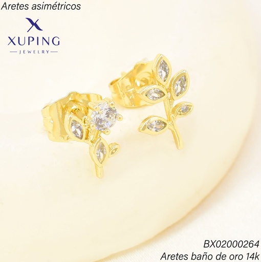 [BX02000264] ARETES BAÑO DE ORO 14K. XUPING FLOR/HOJA ASIMETRICO EE5455-428 012026