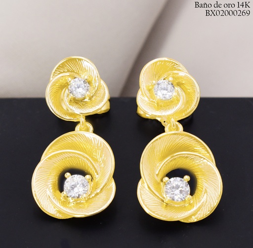 [BX02000269] ARETES BAÑO DE ORO 14K. XUPING DOBLE FLOR ZIRC. CENTRO EE5461-428 012026