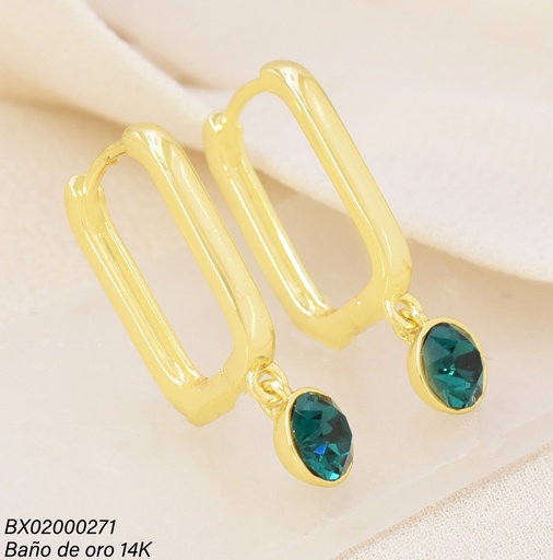 [BX02000271] ARETES BAÑO DE ORO 14K. XUPING HUGGIES ZIRC. RD VERDE EE5463-427 012026