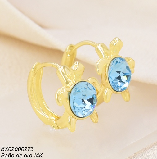[BX02000273] ARETES BAÑO DE ORO 14K. XUPING TORTUGA ZIRC. CELESTE EE5464-427 012026