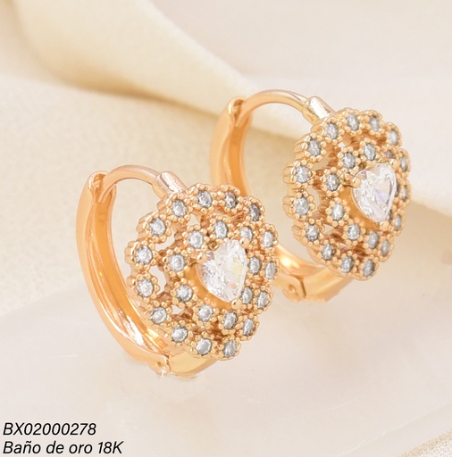 [BX02000278] ARETES BAÑO DE ORO 18K. XUPING HUGGIES GOTA/ ZIRC. CORAZON CENTRO  EE5466-428 012026